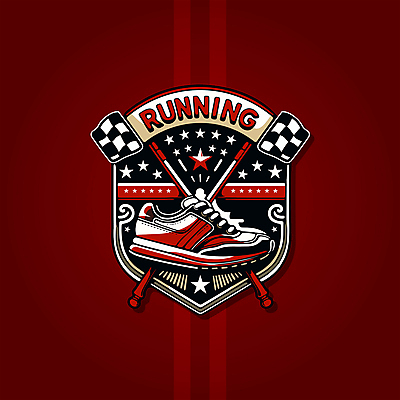 스포츠 운동화 일러스트 사람없음 빨간색 조깅 깃발 심볼 배지 대회 러닝 러닝화 엘리먼트 국내일러스트 AI파일 컬러 신발 운동 파일형식 벡터