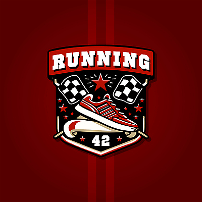 스포츠 운동화 일러스트 사람없음 빨간색 조깅 깃발 심볼 배지 대회 러닝 러닝화 엘리먼트 국내일러스트 AI파일 컬러 신발 운동 파일형식 벡터