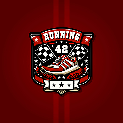 스포츠 운동화 일러스트 사람없음 빨간색 조깅 깃발 심볼 배지 대회 러닝 러닝화 엘리먼트 국내일러스트 AI파일 컬러 신발 운동 파일형식 벡터