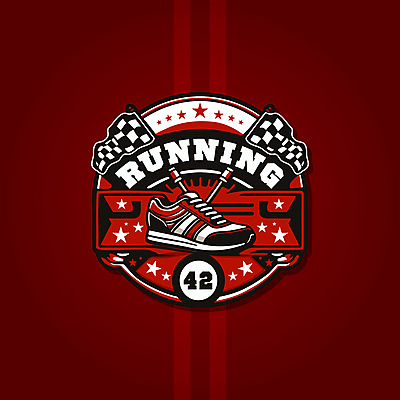 스포츠 운동화 일러스트 사람없음 빨간색 조깅 깃발 심볼 배지 대회 러닝 러닝화 엘리먼트 국내일러스트 AI파일 컬러 신발 운동 파일형식 벡터