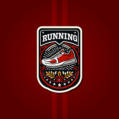 스포츠 운동화 일러스트 사람없음 빨간색 조깅 풀잎 심볼 배지 대회 러닝 러닝화 엘리먼트 국내일러스트 AI파일 컬러 신발 잎 운동 풀_식물 파일형식 벡터