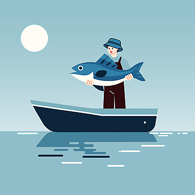 모자 남자 바다 일러스트 낚시 어류 한명 미소 들기 성인 파란색 태양 선박 성인남자한명만 국내일러스트 AI파일 자연요소 1 잡화 컬러 수상교통 모션 레저 표정 사람 수중동물 남자한명만 성인남자만 파일형식 벡터