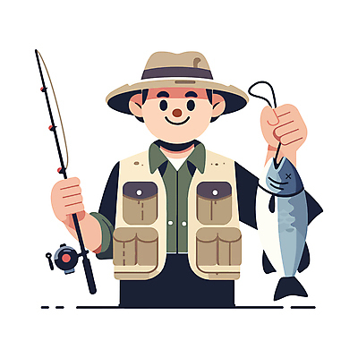 모자 남자 일러스트 낚시 어류 한명 미소 들기 성인 기쁨 낚싯대 베이지색 성인남자한명만 국내일러스트 AI파일 1 잡화 감정 컬러 모션 레저 표정 사람 수중동물 낚시용품 남자한명만 성인남자만 파일형식 벡터