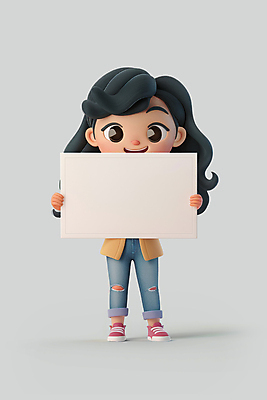 전신 PSD 편집이미지 여자 종이 어린이 사각프레임 프레임 3D캐릭터 한명 들기 소녀 귀여움 팻말 시위 주장 참여 소녀한명만 카피스페이스 이미지편집 캐릭터 1 컨셉 모션 사람 사각형 공백 여자한명만 소녀만 파일형식