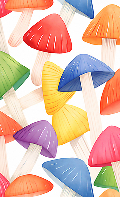 JPG 일러스트 자연 수채화 사람없음 컬러풀 귀여움 버섯 그림 국내일러스트 AI일러스트 AI콘텐츠 컬러 컨셉 생태계 파일형식