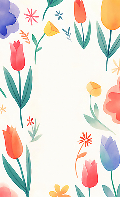 JPG 일러스트 자연 수채화 프레임 사람없음 컬러풀 귀여움 들꽃 튤립 그림 카피스페이스 국내일러스트 AI일러스트 AI콘텐츠 꽃 컬러 컨셉 공백 생태계 파일형식