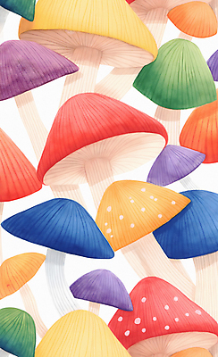 JPG 일러스트 자연 수채화 사람없음 컬러풀 귀여움 버섯 그림 국내일러스트 AI일러스트 AI콘텐츠 컬러 컨셉 생태계 파일형식