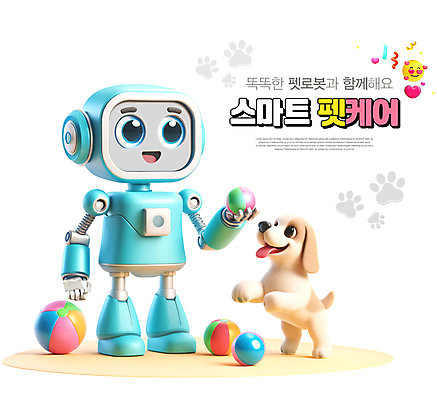 PSD 편집이미지 공 표정 들기 사람없음 흰색 하트 강아지 발자국 스마트 로봇 꽃가루 이모티콘 놀기 돌봄 펫케어 AI_인공지능 이미지편집 모양 컬러 컨셉 자국 모션 관리 반려동물 개 가루 파일형식