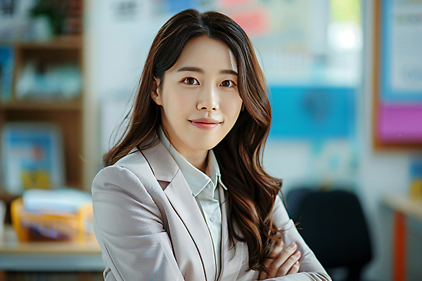 JPG 편집이미지 여자 교육 교과목 한명 미소 정장 상반신 성인 앞모습 팔짱 강사 수능 디지털합성 학원 내신등급 프로필 의료성형뷰티 성인여자한명만 편집실사 AI인물포토 AI콘텐츠 직업 1 옷 뷰포인트 모션 표정 사람 시험 CG 여자한명만 성인여자만 파일형식 AI포토