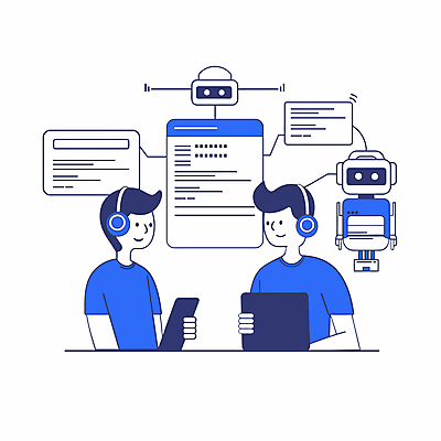 남자 인터넷 일러스트 미래 대화 들기 상반신 성인 두명 파란색 노트북 태블릿 헤드폰 로봇 분석 채팅 성인남자만 벡터 국내일러스트 AI파일 컬러 음향기기 컨셉 모션 말하기 사람 전자제품 스마트기기 남자만 성인만 파일형식