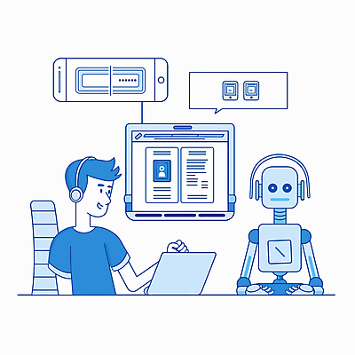 남자 인터넷 일러스트 미래 대화 한명 상반신 성인 파란색 노트북 헤드폰 로봇 분석 채팅 성인남자한명만 벡터 국내일러스트 AI파일 1 컬러 음향기기 컨셉 말하기 사람 전자제품 남자한명만 성인남자만 파일형식