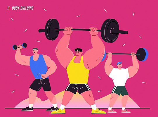 전신 라이프스타일 남자 운동화 일러스트 응원 근육 웃음 들기 성인 세명 운동복 운동기구 아령 역기 자주색 보디빌딩 즐거움 성인남자만 데드리프트 국내일러스트 AI파일 옷 감정 컬러 신발 모션 표정 사람 생활 헬스 남자만 성인만 파일형식 벡터 운동자세