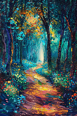 JPG 나무 꽃 길 일러스트 사람없음 숲 유화물감 환상 국내일러스트 임파스토 AI일러스트 AI콘텐츠 식물 컨셉 물감 유화 파일형식