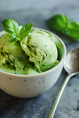 JPG 편집이미지 그릇 아이스크림 사람없음 여름 유행 숟가락 얼음 시원함 디지털합성 바질 셔벗 편집실사 AI포토 AI콘텐츠 자연요소 식기 계절 디저트 수저 CG 파일형식