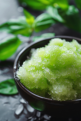 JPG 편집이미지 그릇 아이스크림 사람없음 여름 유행 얼음 시원함 디지털합성 바질 셔벗 편집실사 AI포토 AI콘텐츠 자연요소 식기 계절 디저트 CG 파일형식