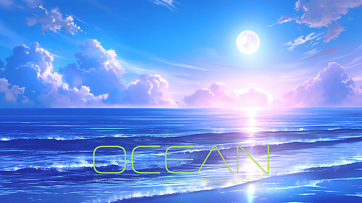 PSD 구름 파도 일러스트 밤하늘 사람없음 반사 보름달 달빛 그림 국내일러스트 자연요소 바다 하늘 달 야간 파일형식