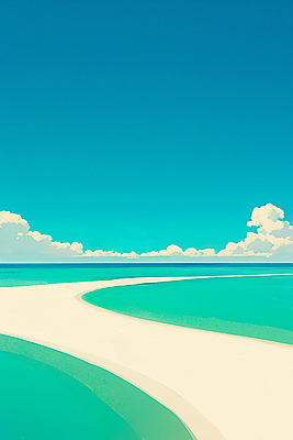 JPG 구름 일러스트 자연 하늘 해변 사람없음 지평선 청록색 국내일러스트 AI일러스트 AI콘텐츠 자연요소 바다 컬러 생태계 파일형식