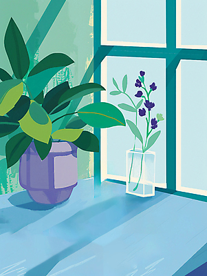 JPG 화분 일러스트 창문 유리병 그림자 사람없음 일상 책상 국내일러스트 AI일러스트 AI콘텐츠 가구 병_용기 라이프 파일형식