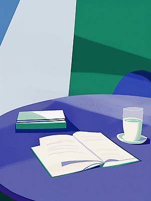 JPG 일러스트 사람없음 일상 책 초록색 파란색 컵받침 물컵 책상 국내일러스트 AI일러스트 AI콘텐츠 컬러 가구 라이프 컵 받침대 파일형식