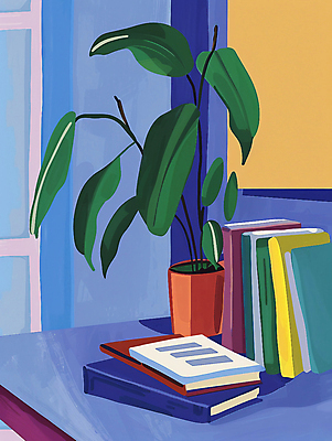 JPG 화분 잎 일러스트 창문 사람없음 일상 책 책상 국내일러스트 AI일러스트 AI콘텐츠 식물 가구 라이프 파일형식