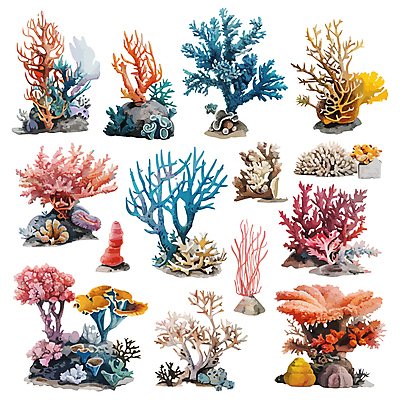 일러스트 수채화 사람없음 세트 컬러풀 바위 산호 말미잘 국내일러스트 AI파일 컬러 돌_바위 자포동물 파일형식 벡터