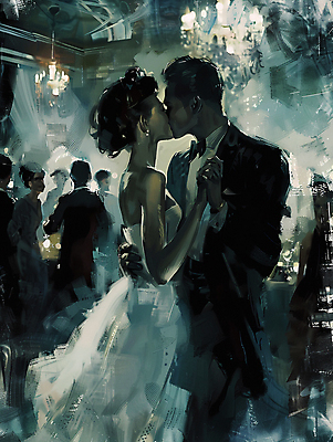 JPG 여자 남자 신부 웨딩드레스 허리손 신랑 일러스트 결혼식 키스 턱시도 여러명 상반신 성인 거친 군중 질감 하객 성인만 국내일러스트 AI일러스트 AI콘텐츠 드레스 포즈 다수 결혼 사람 정장 고객 애정표현 파일형식