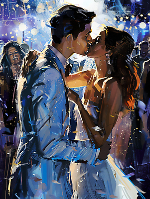 JPG 여자 남자 신부 웨딩드레스 허리손 신랑 일러스트 결혼식 조명 키스 턱시도 여러명 상반신 성인 빛 군중 하객 성인만 국내일러스트 AI일러스트 AI콘텐츠 드레스 포즈 다수 결혼 사람 정장 고객 애정표현 파일형식