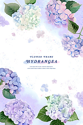 PSD 꽃잎 잎 일러스트 여름꽃 수채화 프레임 사람없음 여름 보라색 수국 꽃프레임 국내일러스트 식물 계절 꽃 컬러 파일형식 여름_계절