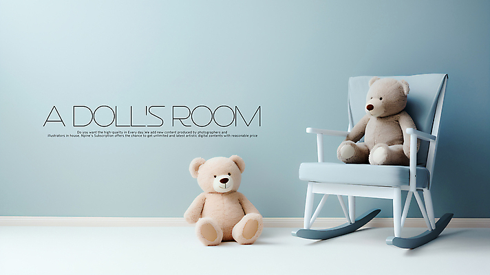 PSD 편집이미지 하늘색 곰 사람없음 곰인형 공간 흔들의자 아이방 카피스페이스 이미지편집 동물 인형 의자 포유류 파란색 공백 방 파일형식