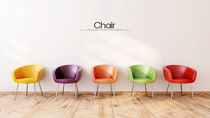 PSD 편집이미지 의자 사람없음 컬러풀 여러개 오브젝트 나무바닥 일렬 나란히 카피스페이스 이미지편집 컬러 가구 다수 바닥 공백 파일형식