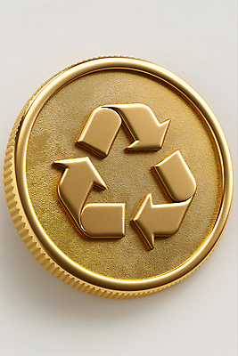 JPG 편집 편집이미지 사람없음 동전 에너지 금색 에코 합성 금화 이미지 재활용표시 편집실사 AI컴퓨터그래픽 AI콘텐츠 컬러 돈 표시 환경 재활용 황금 CG 파일형식