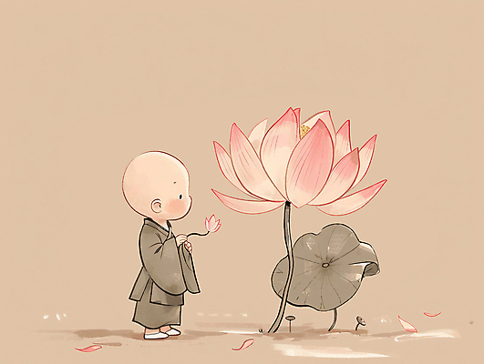 전신 PSD 남자 꽃잎 어린이 불교 일러스트 연꽃 한명 소년 연잎 동자승 소년한명만 국내일러스트 1 꽃 종교 잎 사람 승려 남자한명만 소년만 파일형식