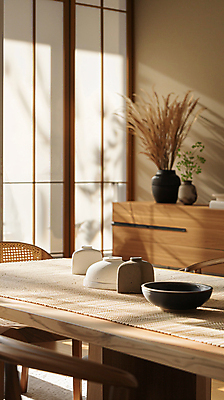 JPG 편집이미지 그릇 화분 잎 창문 식탁 주택 실내 갈대 사람없음 인테리어 도자기 디지털합성 오브젝트 나무의자 나무탁자 오브제 테이블매트 편집실사 AI포토 AI콘텐츠 식물 식기 디자인 의자 탁자 내부 건물 목재 식탁보 CG 파일형식