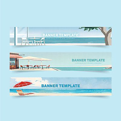 나무 템플릿 배너템플릿 가로배너 의자 탁자 해변 사람없음 건물 여름 파란색 카페 발코니 현수막 파라솔 선베드 배너세트 AI파일 식물 건축물 배너 계절 바다 컬러 가구 가로 세트 상점 파일형식 벡터
