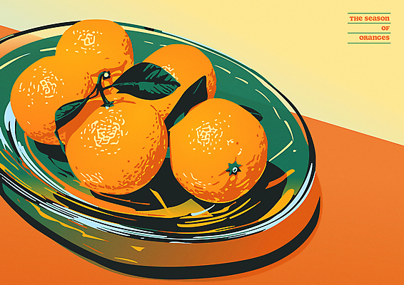 포스터 잎 오렌지 일러스트 그림자 사람없음 여름 주황색 감성 유리그릇 국내일러스트 AI파일 식물 그릇 계절 컬러 컨셉 과일 유리 파일형식 벡터