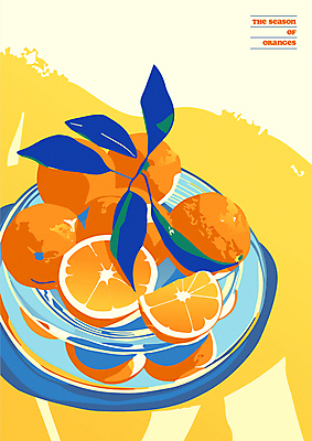 포스터 조각 잎 오렌지 일러스트 단면 사람없음 여름 반사 노란색 주황색 감성 유리그릇 국내일러스트 AI파일 식물 그릇 계절 컬러 컨셉 과일 유리 파일형식 벡터