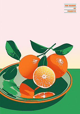 포스터 분홍색 잎 오렌지 일러스트 단면 사람없음 초록색 여름 주황색 감성 유리그릇 국내일러스트 AI파일 식물 그릇 계절 컬러 컨셉 과일 유리 파일형식 벡터