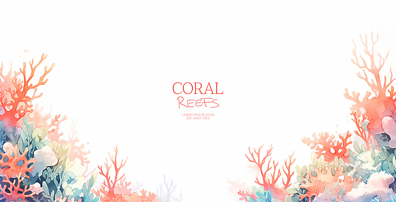 PSD 일러스트 수채화 프레임 사람없음 여름 주황색 산호초 카피스페이스 국내일러스트 계절 컬러 공백 수중식물 파일형식
