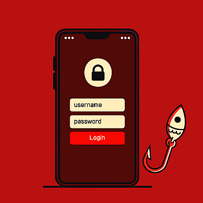 인터넷 일러스트 사람없음 빨간색 스마트폰 속임수 낚싯바늘 범죄 암호 로그인 피싱 국내일러스트 AI파일 컬러 핸드폰 스마트기기 낚시용품 파일형식 벡터