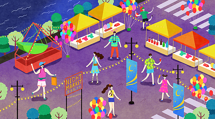 전신 PSD 나무 여자 남자 음료 어린이 일러스트 조명 들기 소녀 여러명 성인 쇼핑 상점 상품 야간 풍선 야시장 국내일러스트 자연요소 식물 다수 모션 사람 시장 파일형식