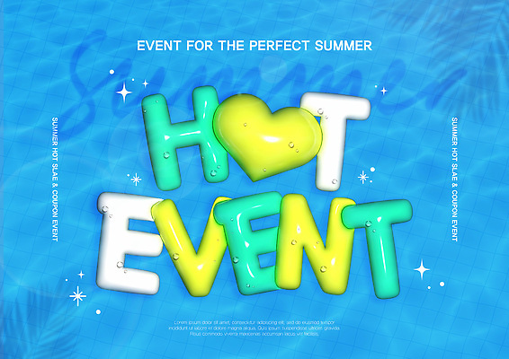 PSD 편집이미지 수영장 그림자 이벤트 타이포그라피 사람없음 물 여름 파란색 3D 세일 떠있는 입체 광택 야자수잎 이미지편집 편집3D 자연요소 문자 계절 컬러 잎 모션 디지털합성 파일형식