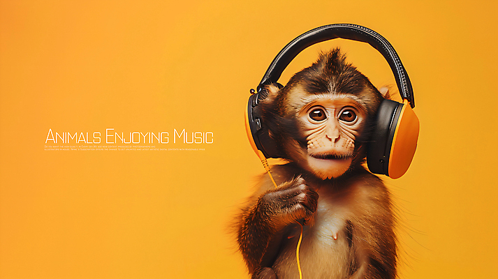 PSD 편집이미지 음악 사람없음 노란색 헤드폰 음악감상 듣기 원숭이 즐거움 카피스페이스 이미지편집 감정 컬러 음향기기 포유류 모션 문화예술 공백 감상 파일형식