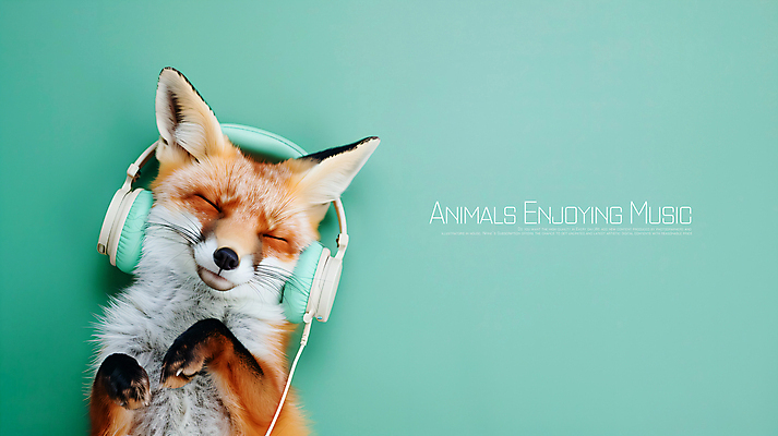 PSD 편집이미지 음악 사람없음 헤드폰 음악감상 듣기 즐거움 여우 민트색 카피스페이스 이미지편집 감정 컬러 음향기기 포유류 모션 문화예술 공백 감상 파일형식