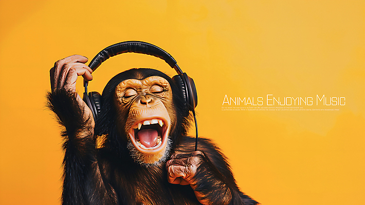 PSD 편집이미지 음악 사람없음 노란색 헤드폰 음악감상 듣기 즐거움 오랑우탄 카피스페이스 이미지편집 감정 컬러 음향기기 포유류 모션 문화예술 공백 감상 파일형식
