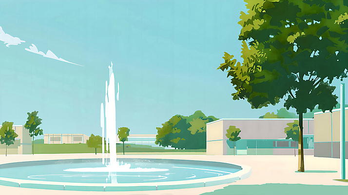 PSD 나무 구름 일러스트 하늘 나뭇잎 풍경 사람없음 건물 여름 기둥 시원함 분수 광장 국내일러스트 자연요소 식물 건축물 계절 건축 잎 파일형식