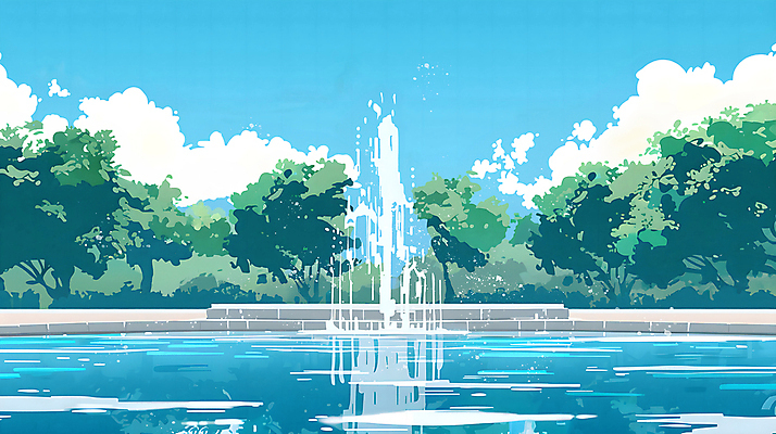 PSD 나무 구름 일러스트 하늘 나뭇잎 풍경 사람없음 여름 시원함 분수 국내일러스트 자연요소 식물 계절 잎 파일형식