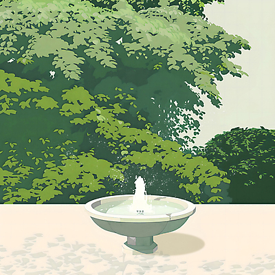 PSD 나무 일러스트 나뭇잎 풍경 사람없음 초록색 여름 시원함 분수 국내일러스트 식물 계절 컬러 잎 파일형식