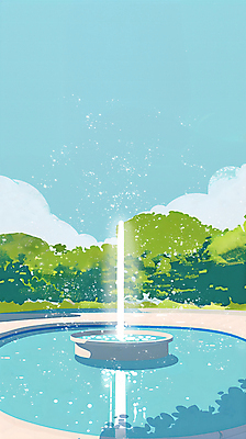 PSD 나무 구름 일러스트 하늘 나뭇잎 풍경 사람없음 여름 시원함 분수 국내일러스트 자연요소 식물 계절 잎 파일형식