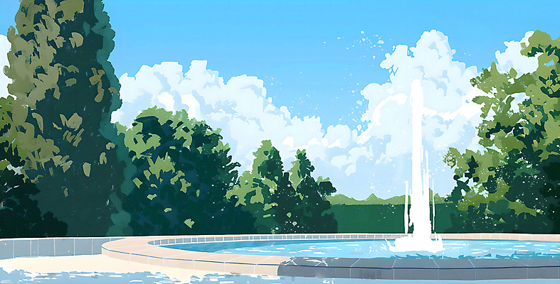 PSD 나무 구름 일러스트 하늘 나뭇잎 풍경 사람없음 여름 시원함 분수 국내일러스트 자연요소 식물 계절 잎 파일형식