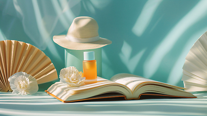 JPG 편집이미지 꽃 그림자 사람없음 책 여름 화장품 부채 디지털합성 피부관리 밀짚모자 스킨케어 수분케어 편집실사 AI포토 AI콘텐츠 식물 모자_잡화 계절 관리 뷰티 CG 파일형식